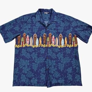 Aloha Republic Mens‎ 2XL Blue Surfboard Hawaiian Shirt Made in USA Cotton